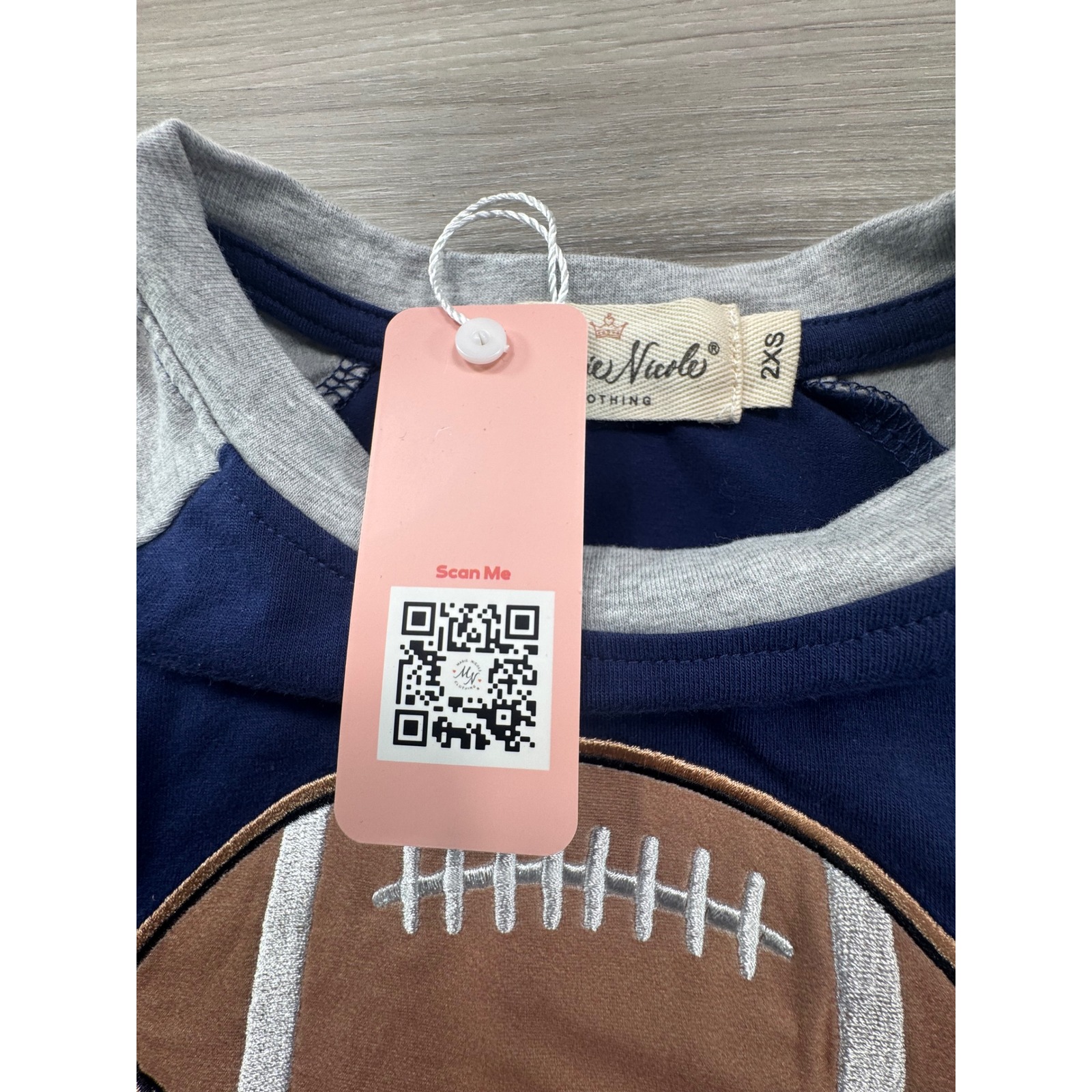 Marie Nicole Clothing Boys Navy Grey Football Raglan Long Sleeve Top 2xs Nwt — image 5 of 8